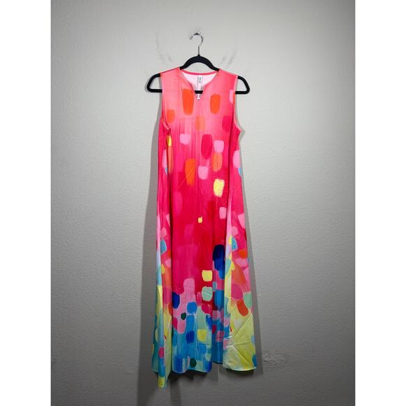 Uoozee Size Medium Flowy Sleeveless Maxi Dresses Contrast Color Printed V Neck - Picture 1 of 10